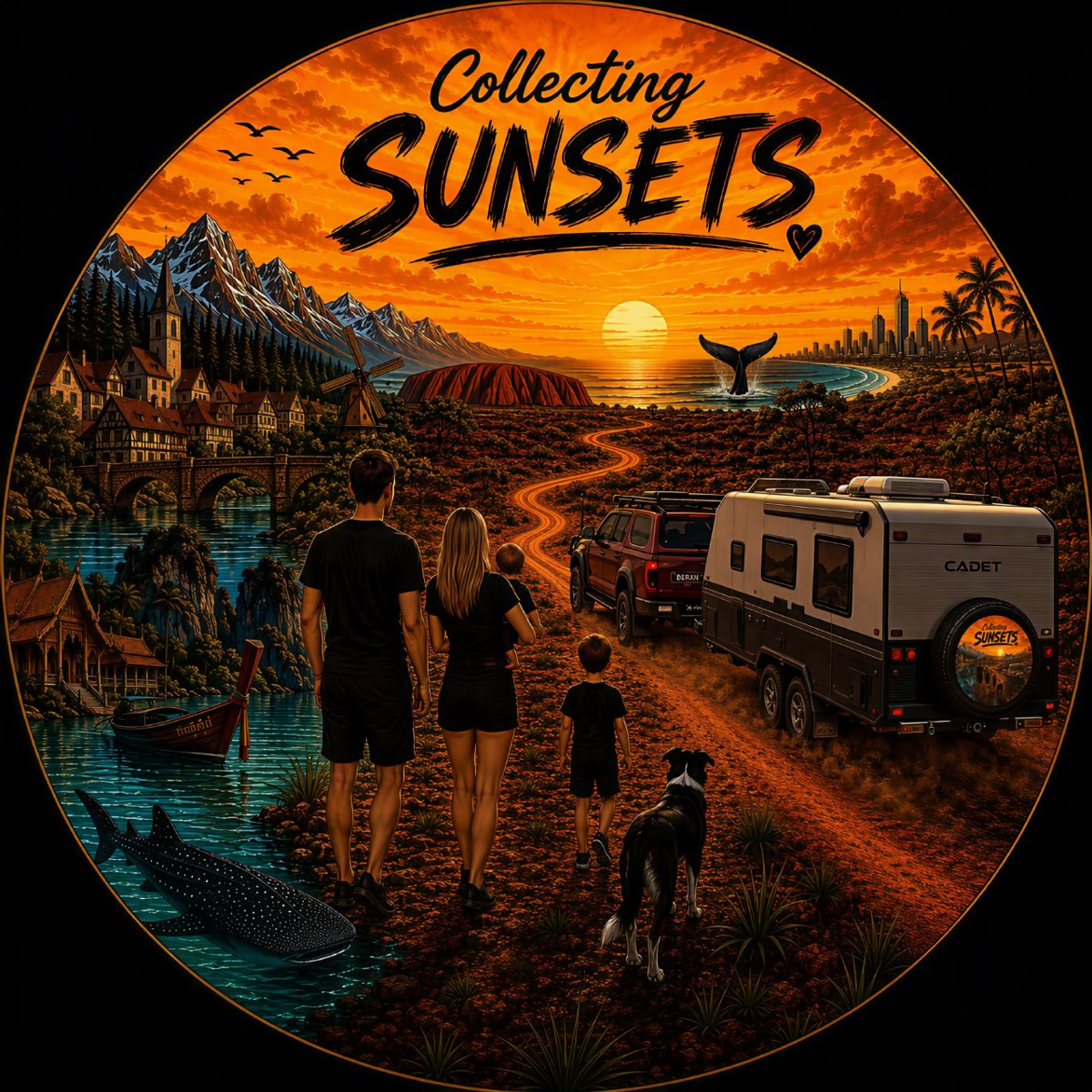 Collecting Sunsets, a commissioned spare wheel cover design